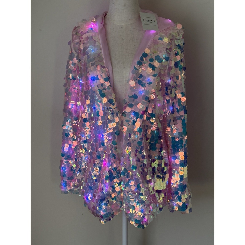 NWT Niwota LED Light Up Sequin Jacket Women L Pink Festival Halloween Rave - Picture 9 of 16